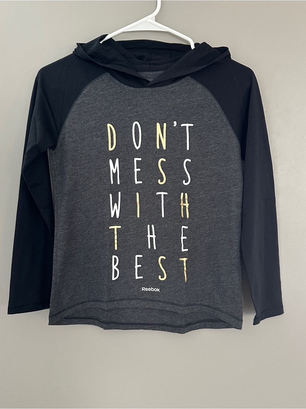 Reebok Girls M 8-10 ' 'Don't Mess With The Best' Black & Charcoal Hooded Tee